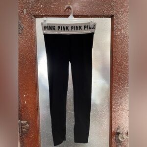 🔴PINK Victoria's Secret Black Leggings with Logo Waistband